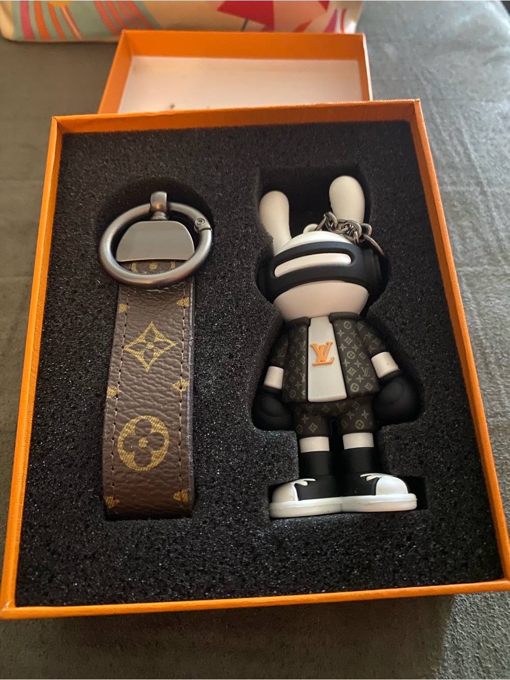 LV Black & Brown Monogram Bunny Key Holder with Monogram Strap